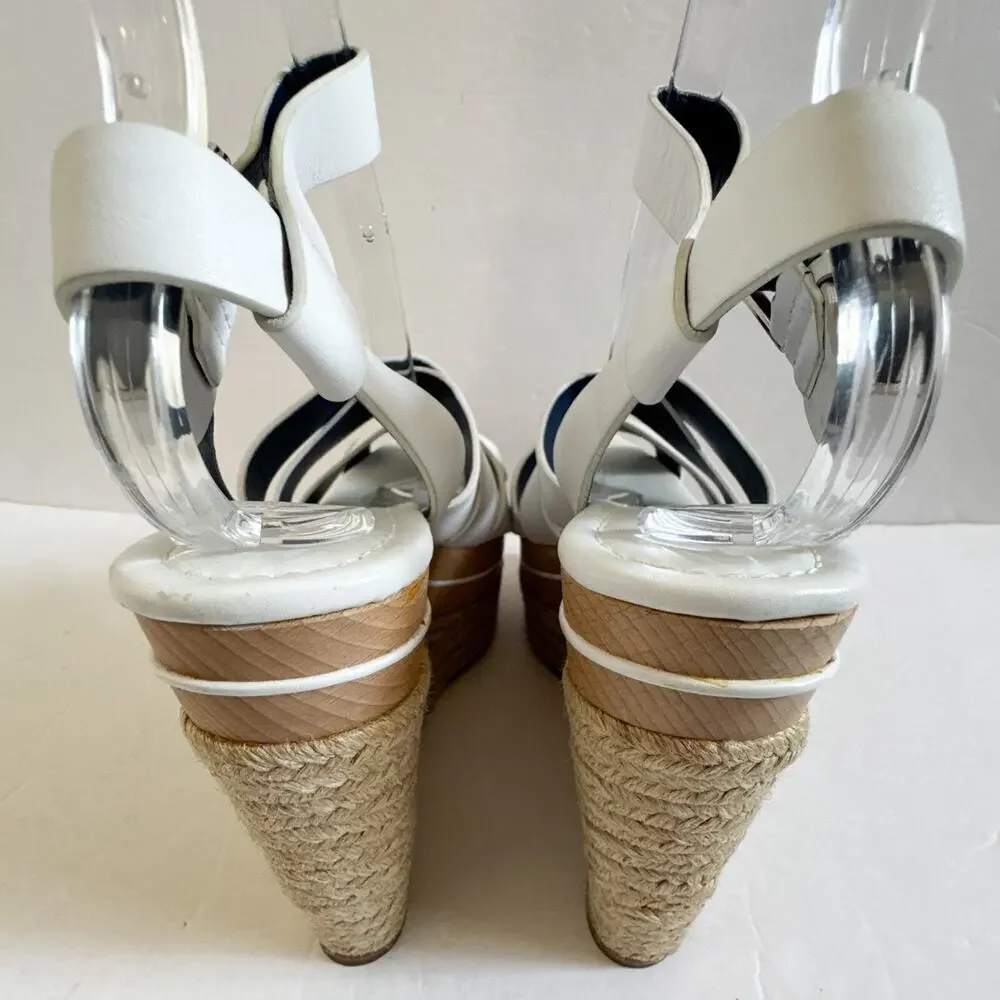Ralph Lauren Purple Label Erin Espadrille Wedge Platform White Leather 37.5 - Picture 12 of 16